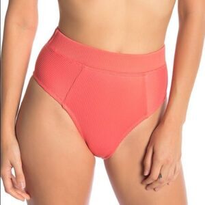 The Bikini Lab Rib Thym High Waist Coral Bikini Bottoms Large